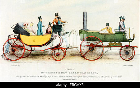 Gurney's New  Steam Carriage - carriage pulled by a steam engine car, exhibited at Hounslow, 12 August 1829. Sir Goldsworthy Stock Photo