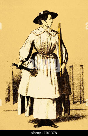 French female railway level crossing guard, ca 1845. (cantonnière-garde-barrière) Stock Photo