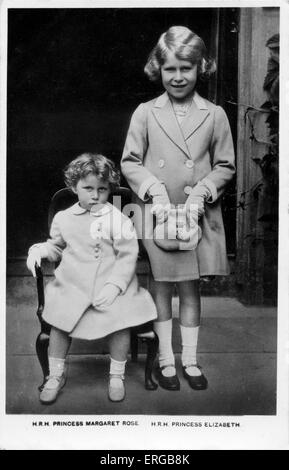 Princess Margaret and Princess Elizabeth, the Royal sisters, as children, 1930s. Photographer not known. Stock Photo