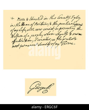 Autograph: George III. Paragraph written by the king for insertion in his first speech from the throne after his accession, 15 Stock Photo