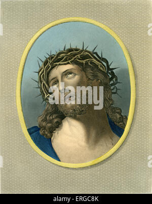Jesus Christ crowned with thorns. Caption reads: ' Ecce Homo ' / Behold The Man. Stock Photo