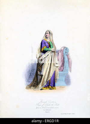 9th century female costume, from  reign of Charles the Bald. From engraving by Polidor Pauquet after original manuscript.  13 Stock Photo