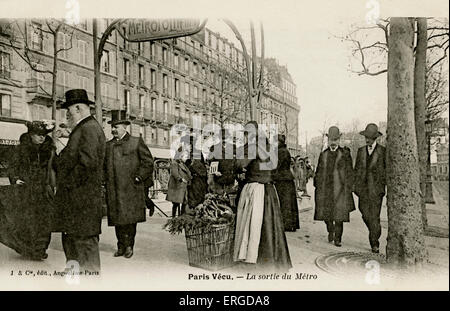 Paris Métro - entrance with art nouveau arch, early 20th century. Paris streets. Stock Photo