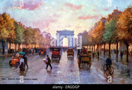 Les Champs - Elysées, Paris, c. 1900. With view of the Arc de Triomphe. Stock Photo