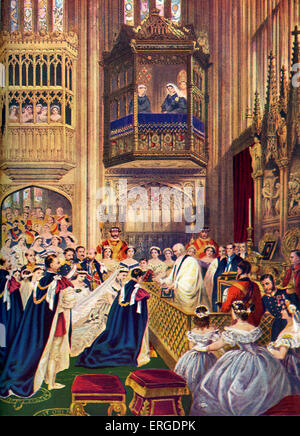 Prince of Wales marriage to Alexandra of Denmark - 10 March, 1863, St. George 's Chapel, Windsor. Future Edward VII, King of the United Kingdom of Great Britain and Ireland and of the British Dominions and Emperor of India from 22 January 1901 until his death in 1910, 9 November 1841 – 6 May 1910. AD: Queen consort of the United Kingdom and the British Dominions, and Empress of India, from 1901 to 1910, 1 December 1844 – 20 November 1925. Stock Photo