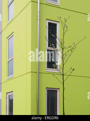Modern Norwegian architecture, apartment block in Sandnes Norway with an element of strong fresh colours Stock Photo