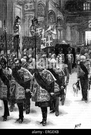 Burial of Arthur Wellesley, 1st Duke of Wellington.  State funeral on18 November 1852 at St. Paul's cathedral. Wellington was Stock Photo
