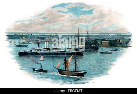 Portsmouth Harbour, Hampshire, UK. Late 19th century print after photograph by West & Son, Southsea. Stock Photo