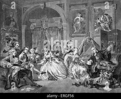 Marriage a la Mode by William Hogarth. Plate IV - The boudoir of the countess. WH: English artist - 1697 -1764. Stock Photo