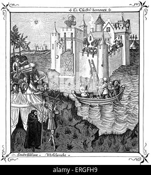 'The Castles of Loves' - from  miniature in 'Champion des Dames', 15th century manuscript. Stock Photo