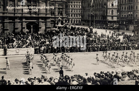 Franz Joseph I 's Diamond Jubilee Parade, 1908. (Vienna?). Emperor of Austria, King of Bohemia, King of Croatia, Apostolic King Stock Photo