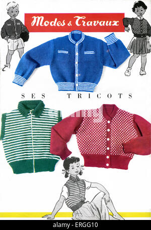 French fashions for children, 1950s: children's cardigans.  Backcover of  'Modes et Travaux' - French fashion magazine, July Stock Photo