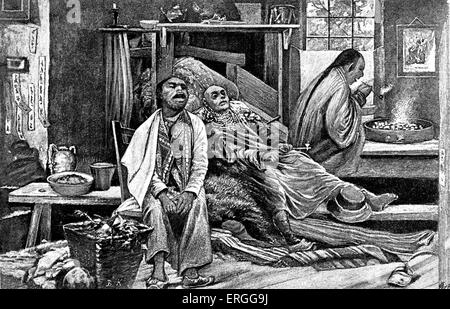 Chinese opium den in San Francisco, California c.1880s. Illustration by Bohuslav Kroupa  (1838 - 1912) Stock Photo