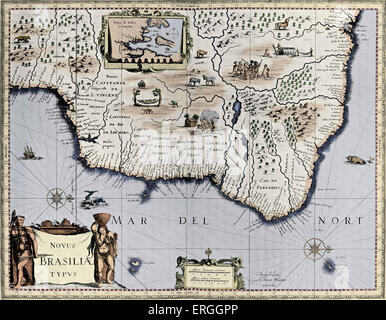 Map of Brazil - published in W.J Blaeu and J. Blaeu 's 'Nieuwe Atlas', 1642-3.  (Full title: 'Tooneel des Aerdrycx, ofte nieuew Stock Photo