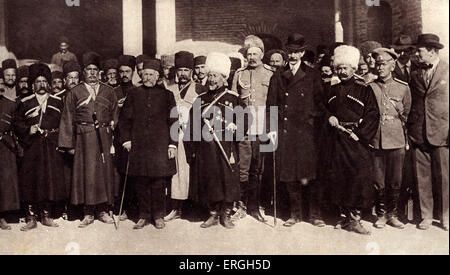 General Baratoff and Cossacks Brigade in Tehran during World War 1. 1916. Modern day Iran. Stock Photo