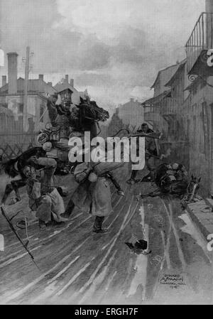 World War 1: Russian attack on Polish legionaires' division in the streets of Sadhora (present day Ukraine). Theatre of War in Stock Photo