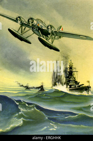 World War 2: Italian Air Force. C. 1941.  Caption: 'il tricolore alato sara vigile guardia dei confini d'Italia sorvolando Stock Photo