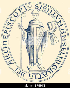 Illustration of Seal of Anselm of Canterbury (19th century.) Benedictine monk, a philosopher, and a prelate. Archbishop of Stock Photo