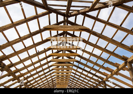 Wood house roof skeleton under construction Stock Photo