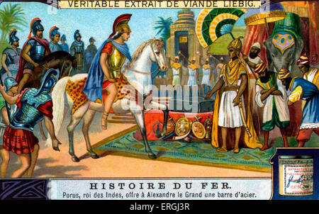 History of Iron:  King Porus offering an iron bar to Alexander the Great. P: King of Paurava (region in present day Punjab, Stock Photo