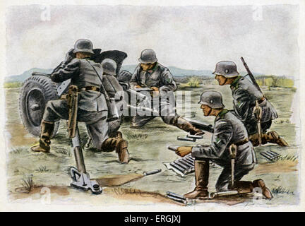 German Anti-Tank Unit during World War 2. German postcard illustration (caption: Panzer-Abwehr). Stock Photo