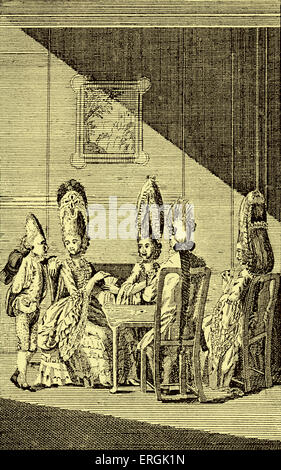 Macaroni Card Players, 18th century England. Macaroni/maccaroni, term for fashionable English men in early 18th century who Stock Photo