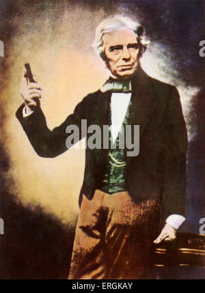 Michael Faraday (1791-1867). Michael Faraday experimented in the field of electromagnetism. Caption reads: 'Michael Faraday'. Stock Photo