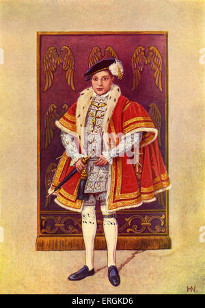 Edward VI (1537-1553) dressed as King. Edward died at the age of 15.   Herbert Norris artist  died 1950 - may require copyright Stock Photo