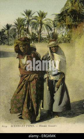 Two Moroccan Bedouin. Caption reads: 'Femmes Nomad' (female nomads).