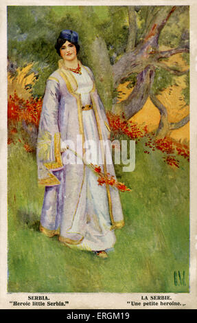 'Heroic Little Serbia' - British postcard of World War One (c. 1916). Showing personification of Serbia as woman in traditional Stock Photo