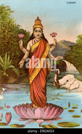 Lakshmi, the Hindu goddess of wealth, prosperity, fortune, and beauty. Lakshmi, consort of Vishnu, took on the avatars Sita and Stock Photo