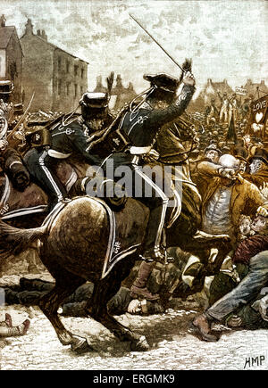 Peterloo Massacre, St Peter's Field, Manchester, UK 16 August 1819. Cavalry charged at a crowd who had gathered to demand reform of parliamentary represenation. Stock Photo