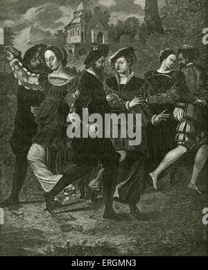 Henry VIII dancing with Anne Boleyn at a ball in the old Greenwich ...