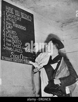 WW2 -List of  Equipment issued to RAF  British cadet  pilot. Notice reads:'Have you received: 1. greatcoat, 1. jacket, 2 pairs Stock Photo