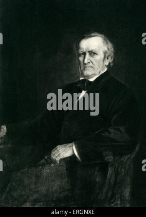 Richard Wagner, portrait by Franz Lenbach. German composer 22nd  May 1813 – 13th  February 1883  Heliogravure. FL: German Stock Photo
