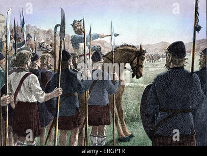 Battle of Bannockburn - Robert the Bruce reviewing his troops before battle. 24 June 1314. Significant Scottish victory in the Stock Photo