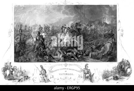 Battle of Waterloo. Caption reads ' Decisive charge of the life guards at Waterloo.' Steel engraving by Sherratt after Clennell Stock Photo