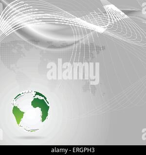 Concept technology background with waves and green globe. Vector design Stock Vector