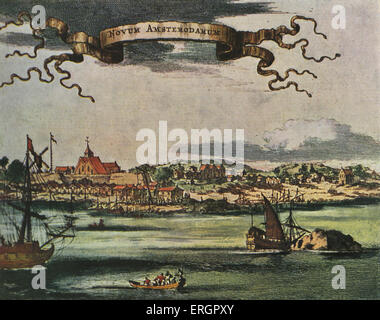 New Amsterdam, 17th century view. Dutch settlement established at the southern tip of Manhattan Island, United States. Renamed Stock Photo