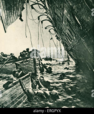 Passengers struggle to reach life boats - sinking of the Lusitania, 7 May 1915. Cunard ocean liner attacked by a German U-boat Stock Photo