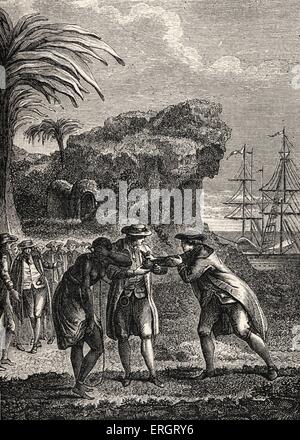 French colonialisation: the sale of a black slave, during the 18th century. During reign of Louis XV. Stock Photo