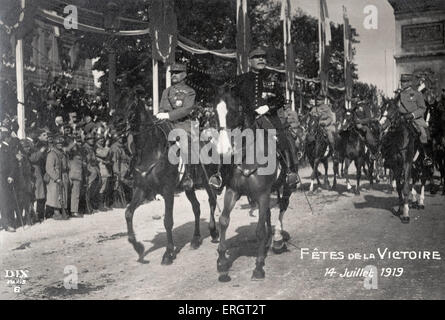 Marechal Foch - French military leader - on horseback 14 July parade 1919 in Post World War I Paris.  1851 - 1929 Stock Photo