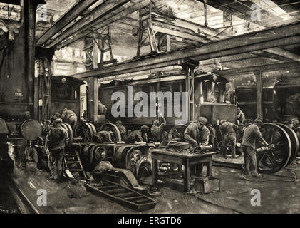 German Railways - Reichsbahn repair shop for electric locomotives in Munich. Painting by Rudolf Lipus, 1935. National Socialist Stock Photo