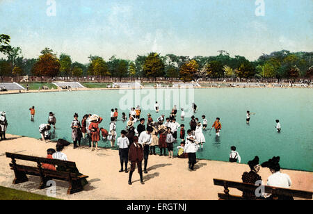 Buffalo, New York - Wading Pond at Humboldt Park, early 20th century. Children playing.  Colourised photo.