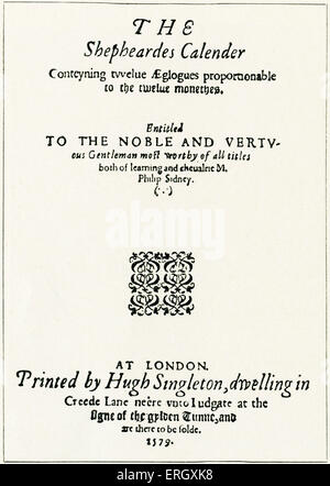 'Shepherd's calendar' by Edmund Spenser. Title page. 1579.   English poet and Poet Laureate best known for 'The Faerie Queene', Stock Photo