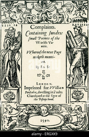 Complaints'. Poems by Edmund Spenser. Title page. 1591. English poet and Poet Laureate best known for 'The Faerie Queene', c 1552 – 13 January 1599. Stock Photo