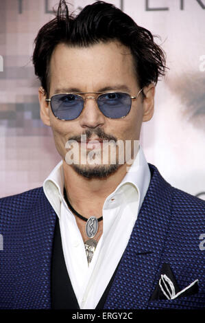 Johnny Depp at the Los Angeles premiere of 'Transcendence' held at the Regency Village Theatre in Westwood on April 10, 2014. Stock Photo