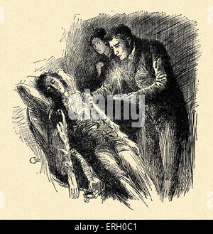 Jane Eyre by Charlotte Brontë. Caption reads: 'Mr Rochester held the candle over him' (Mason lying dying while Mr Rochester and Stock Photo