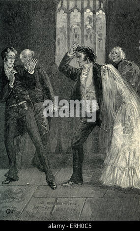Jane Eyre by Charlotte Brontë. Caption reads: 'And he stirred, lifted his strong arm.' (Announcement at wedding to Jane that Mr Stock Photo