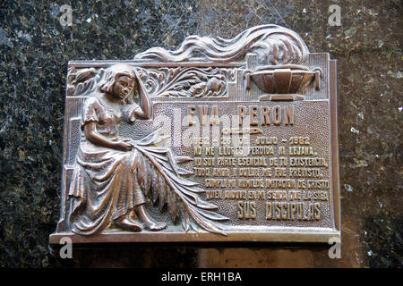 Eva Peron plaque Duarte family mausoleum  Recoleta cemetery Buenos Aires Argentina Stock Photo